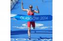 Jodie Stimpson crosses the line to win gold. Picture courtesy of Press Association.