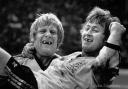 Eric Prescott with Widnes hooker Keith Elwell after the 1981 Wembley win