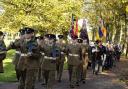 The Mercian Regiment marching through Victoria Park in Widnes with veterans on Remembrance Sunday. Picture: Barry Miller