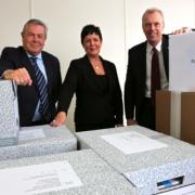 From left, Steve Nicholson, Mersey Gateway project director; Lorraine Cox, from Halton Council; and Clr John Stockton