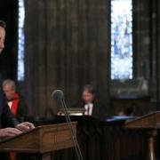 Prime Minister David Cameron reads a passage during a service for the Commonwealth to commemorate the 100th anniversary of the outbreak of World War One. Photo courtesy of Russell Cheyne/PA Wire