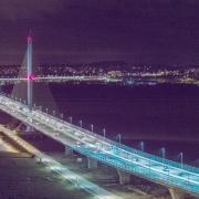 The Mersey Gateway bridge at night