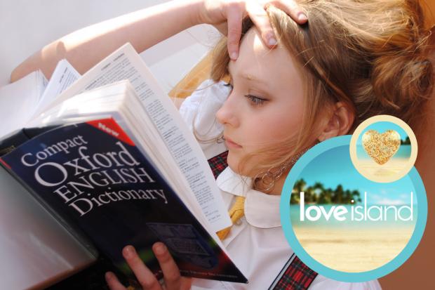 ( Background) A girl reading an Oxford English Dictionary. ( Canva) ( Circles) Love Island logo. Credit: ITV/PA