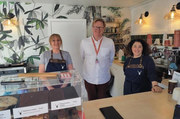 Gill Saville, Mark Lee-Kilgariff and Luisa Scarna in the new Booth Park coffee shop