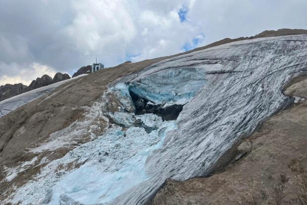 The glacier in the Marmolada range of Italy's Alps