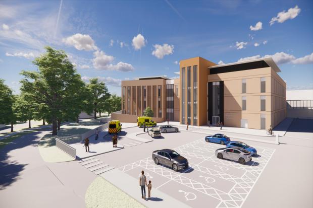 This is an artist’s impression of what the final Women and Children's Building at the Countess of Chester Hospital may look like. The final design may be different.