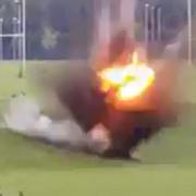 The controlled explosion on fields next to Dundalk Road in Widnes (Video: Hannah Spencer)