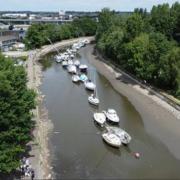 An aerial shot of the reduced water levels in Sankey Canal