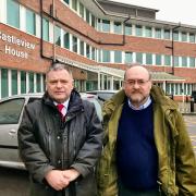 Mike Amesbury and Gary Wernick, director of Landlord Metering, outside Castleview House.