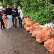 Volunteers with the rubbish