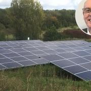 The solar farm at St Michael's Golf Course and (inset) Cllr Phil Harris