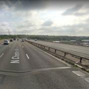 Traffic is being held on the M56 near Runcorn after a crash involving one vehicle