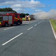Fire fighters are currently tackling the blaze after a HGV set on fire on the M62 Westbound