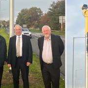 Cllr Stef Nelson, PCC John Dwyer and Cllr Bill Woolfall at the site of the new camera
