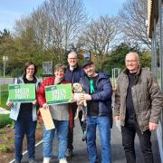 Bec Hutton-Riedijk, Lyndsay McAteer, Iain Ferguson, Gary Cargill and David Heath campaigning locally for the Greens