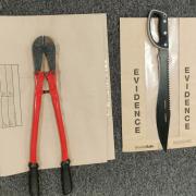 The knife and bolt cutters seized by police